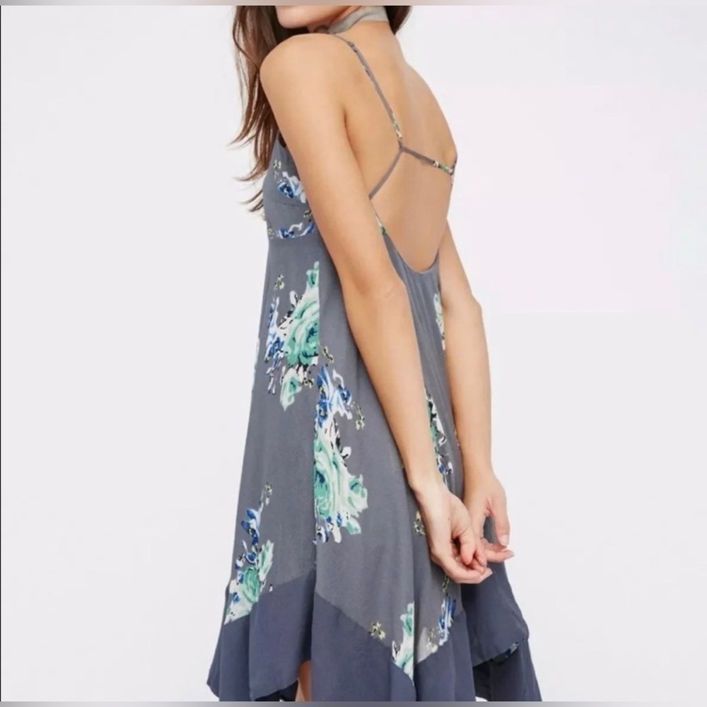 Free People Faded Bloom Mini Swing Dress Grey Small - Picture 3 of 15